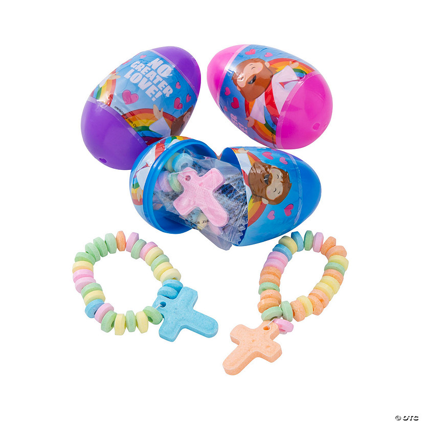 3" Religious Cross Candy Bracelet-Filled Plastic Easter Eggs - 24 Pc. Image