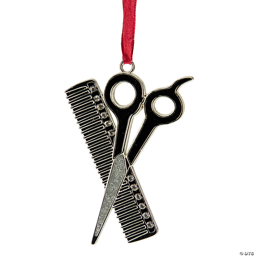 3" Silver-Plated Scissors and Comb Christmas Ornament Image