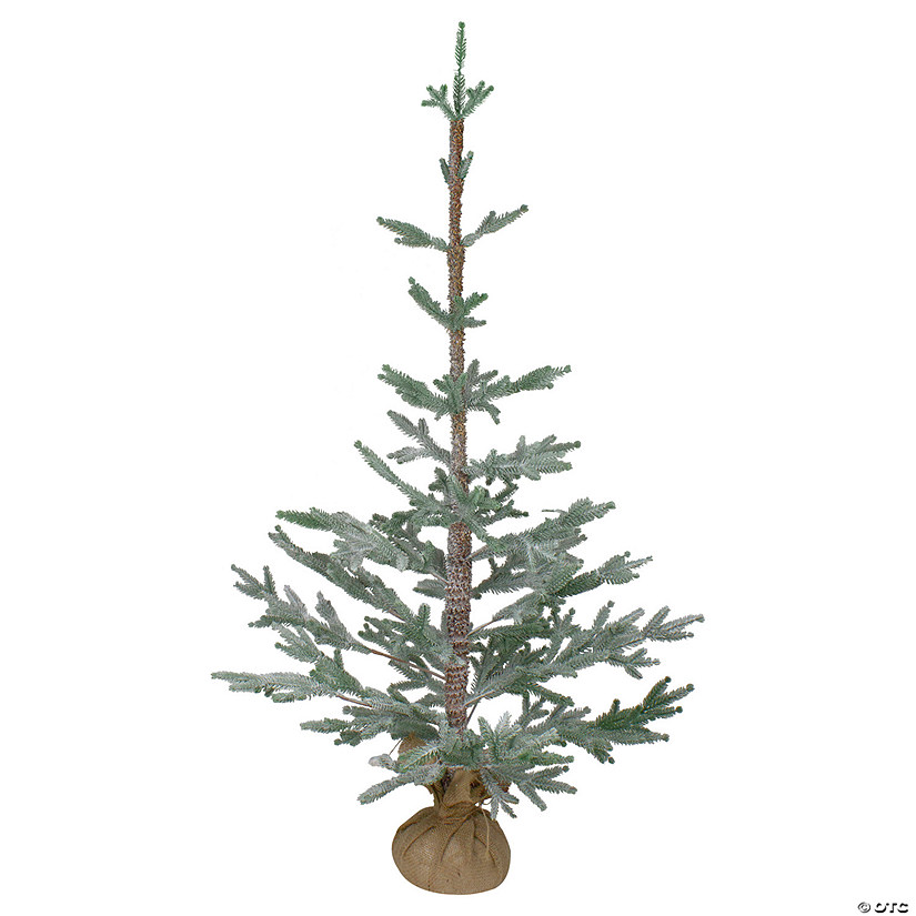 3' Snow Covered Slim Pine Artificial Christmas Tree with Jute Base - Unlit Image