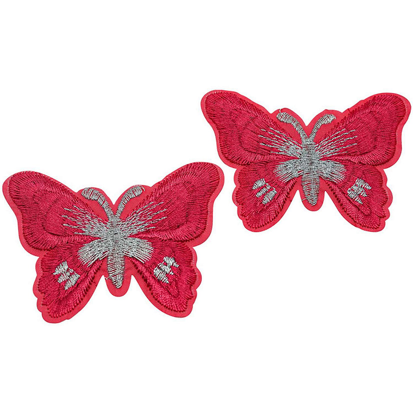 3" x 2 1/4" Fuchsia Silver Butterfly Patch 72 Pack Image