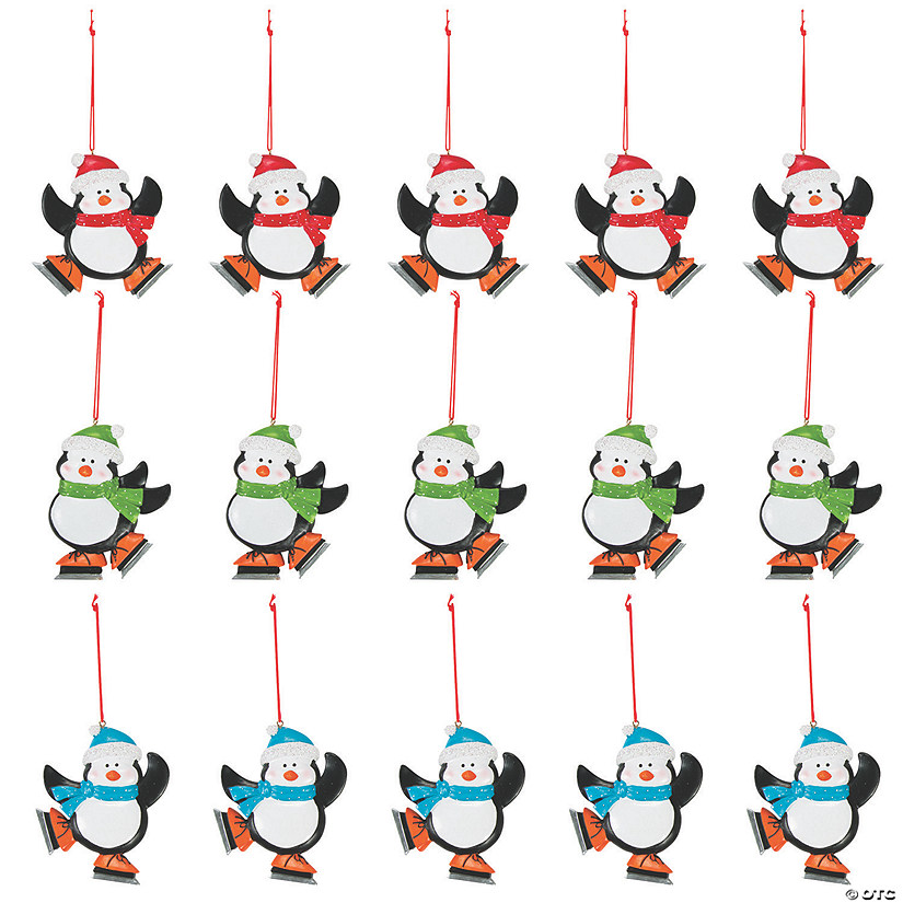 3" x 3 1/2" Bulk 48 Pc. Write-A-Name Skating Penguin Resin Christmas Ornaments Image