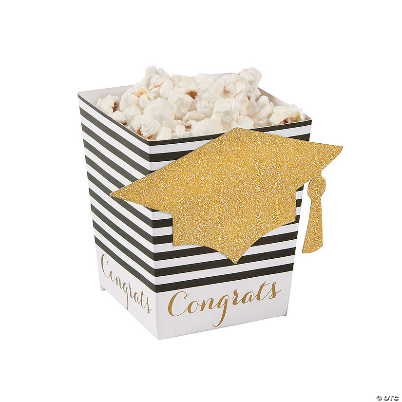 3" x 3 3/4" Black & Gold Grad Cardstock Popcorn Boxes - 24 Pc. Image