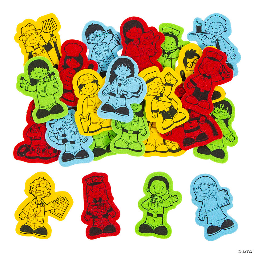 3" x 3" Community Helpers Yellow, Red, Green & Blue Felt Shapes - 24 Pc. Image