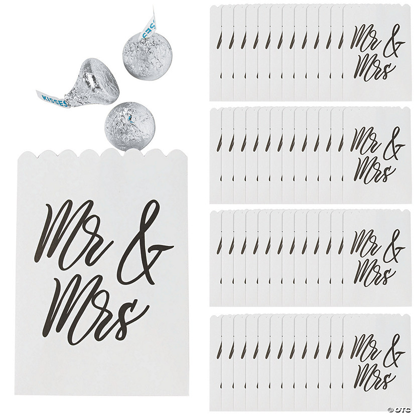 3" x 4 1/4" Bulk 50 Pc. Mini Mr & Mrs Paper Treat Bags Image