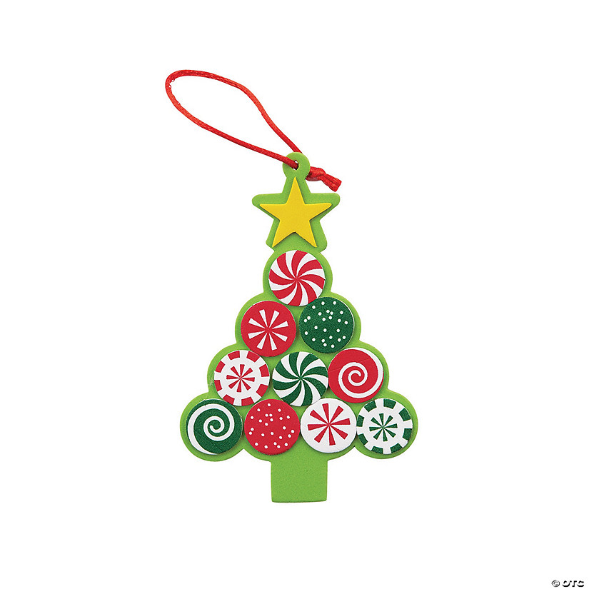 3" x 5" Candy Tree Christmas Ornament Green & Red Craft Kit - Makes 12 Image