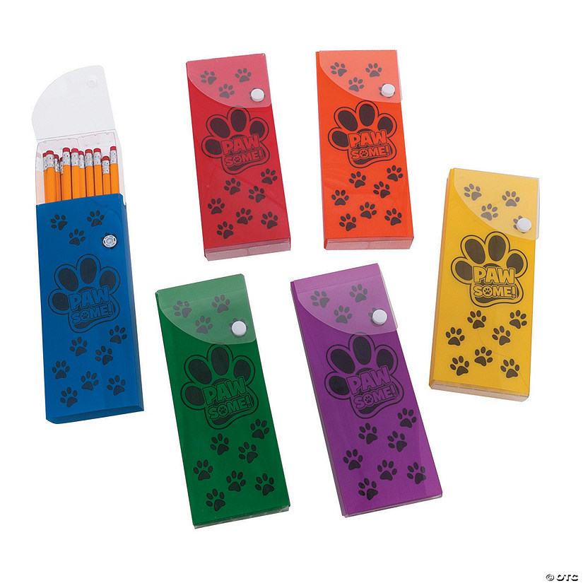 3" x 7 3/4" Paw Print Snap Closure Plastic Pencil Boxes - 12 Pc. Image