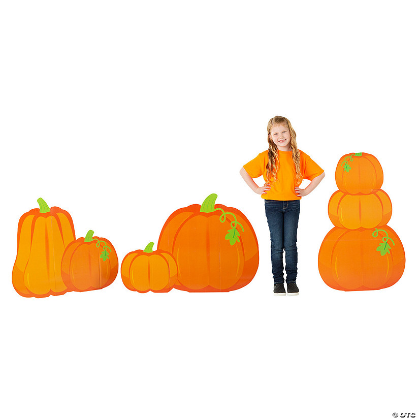 30" - 4 Ft. 4" Harvest Pumpkin Orange Cardboard Cutout Stand-Ups - 3 Pc. Image