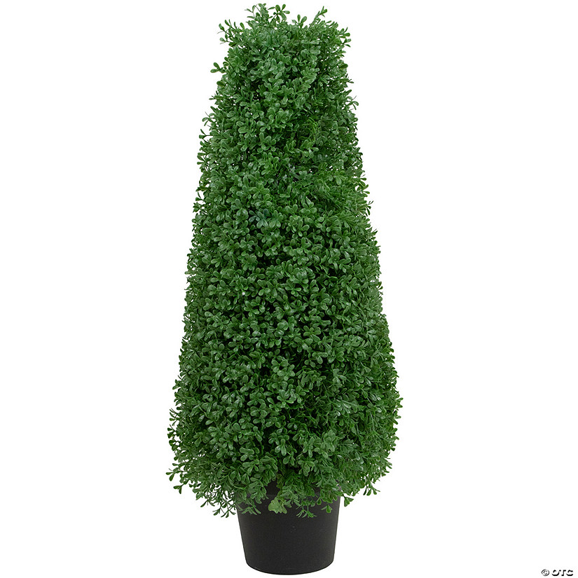 30" Artificial Boxwood Cone Topiary Tree with Round Pot  Unlit Image