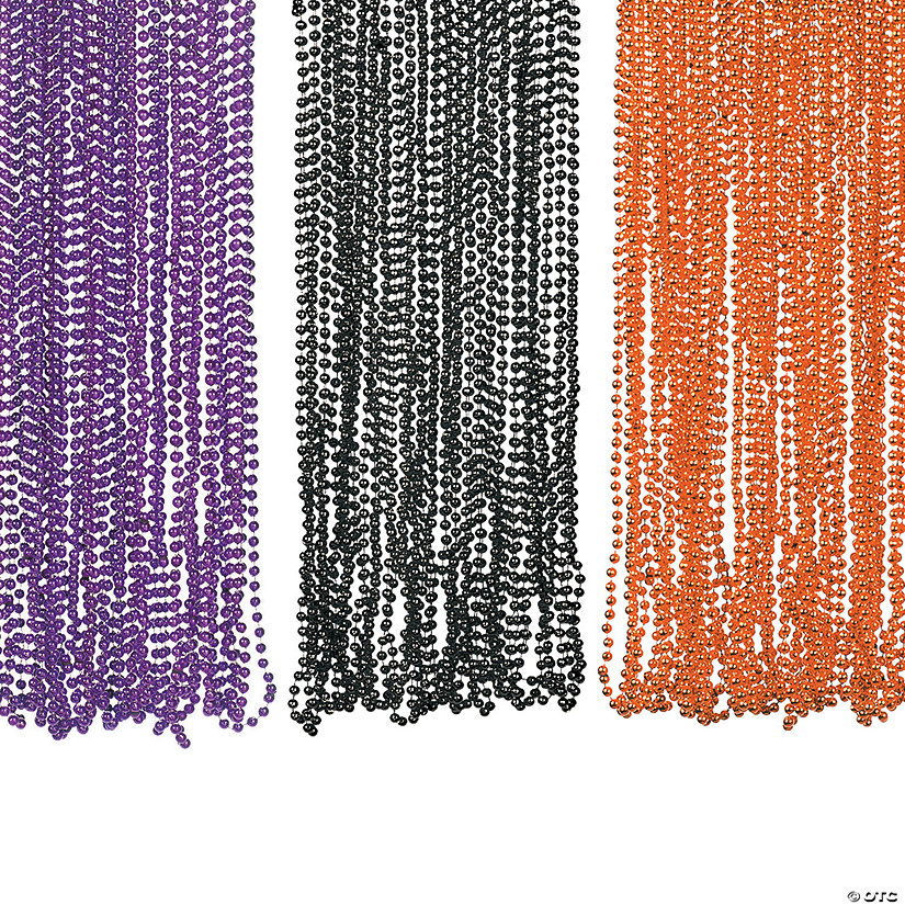 30" Bulk 144 Pc. Halloween Black, Orange & Purple Metallic Bead Necklace Assortment Image