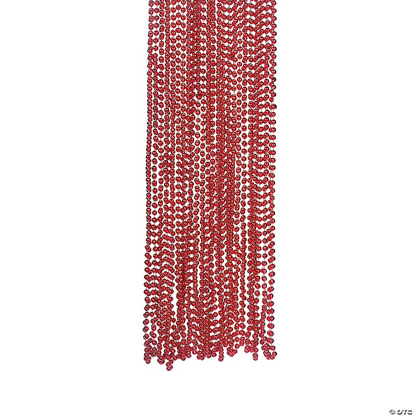 30" Bulk 48 Pc. Bright Red Metallic Plastic Round Bead Necklaces Image