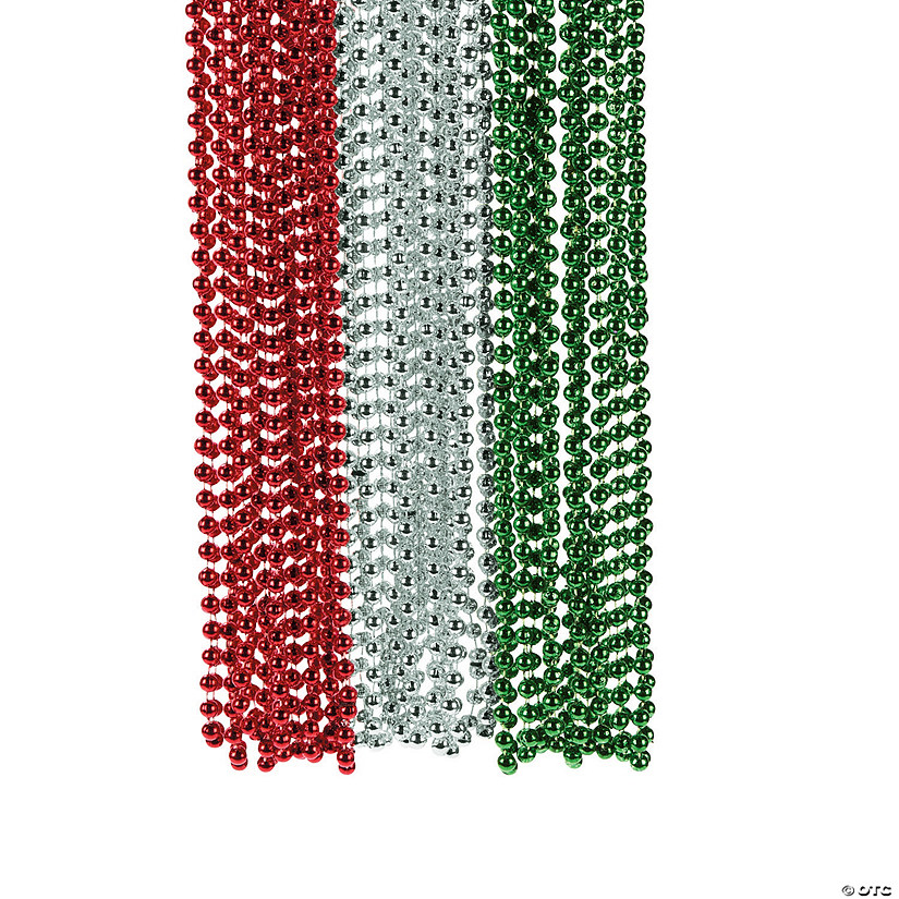 30" Bulk 48 Pc. Red, Green & Silver Plastic Bead Breakaway Necklaces Image