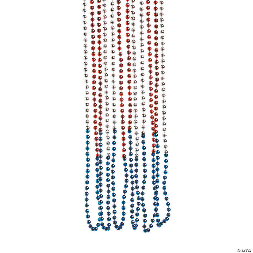 30" Bulk 48 Pc. Red, White and Blue Patriotic Bead Necklaces Image