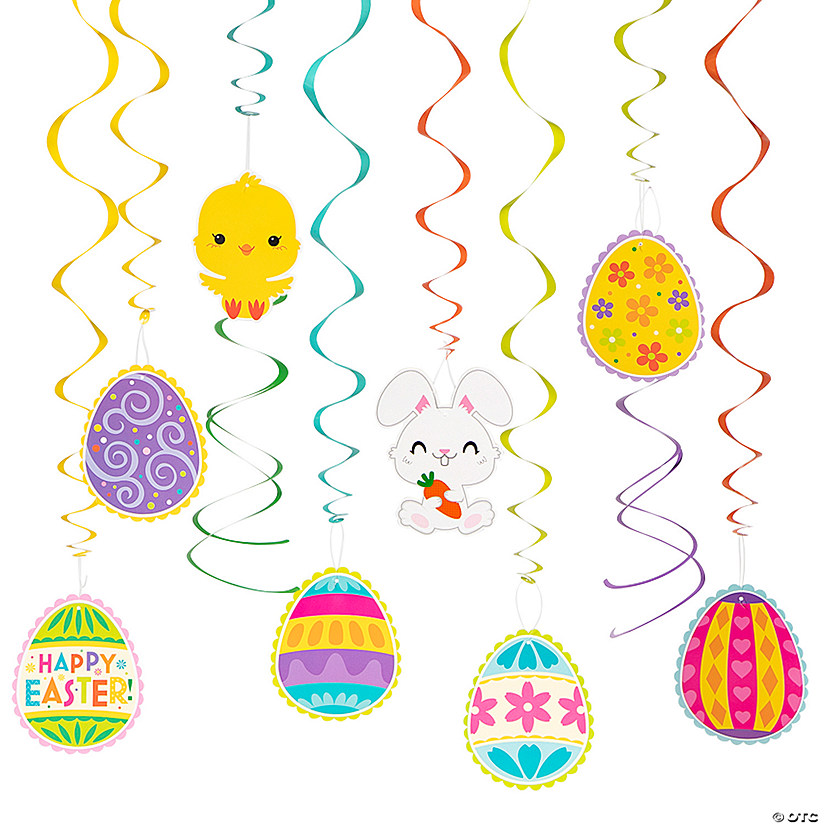 30" Hanging Easter Egg Swirl Decorations &#8211; 12 Pc. Image