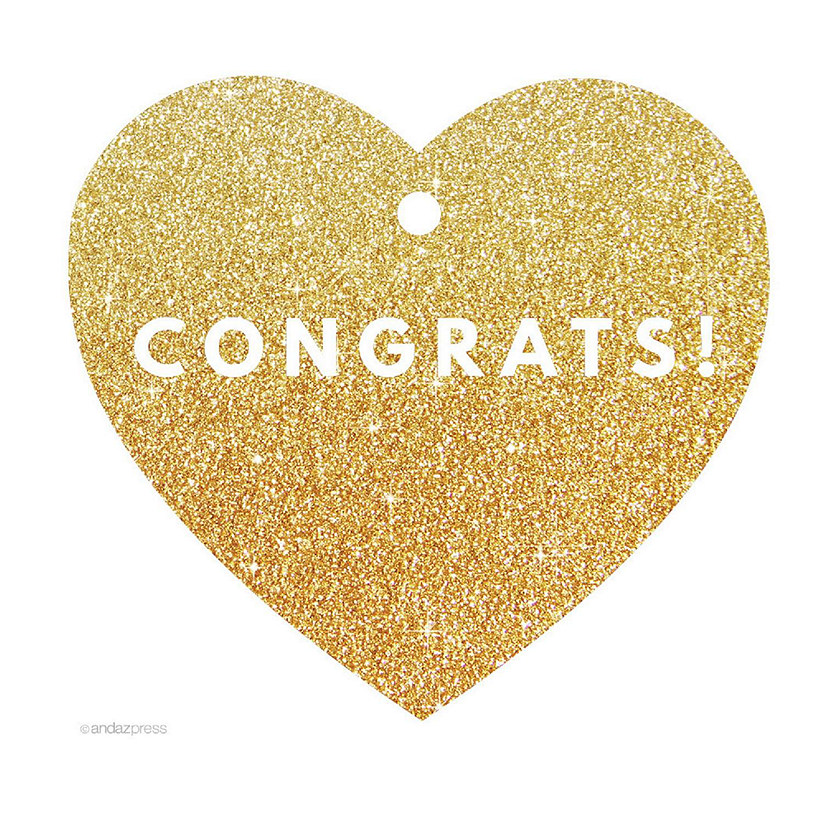 30 Heart Tag Modern Congrats! Gld Glittr Image