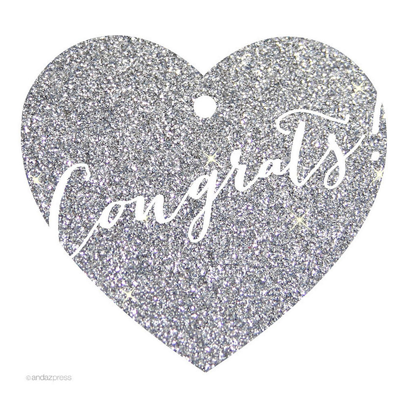 30 Heart Tag Whimsical Congrats! Silver Image