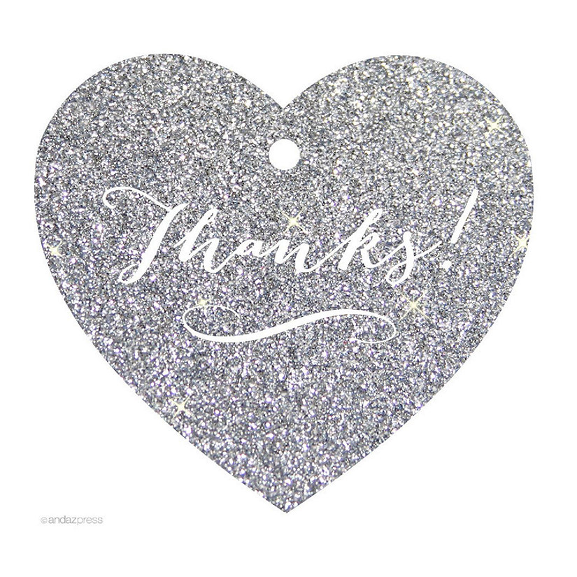 30 Heart Tag Whimsical Thanks! Slvr Glit Image
