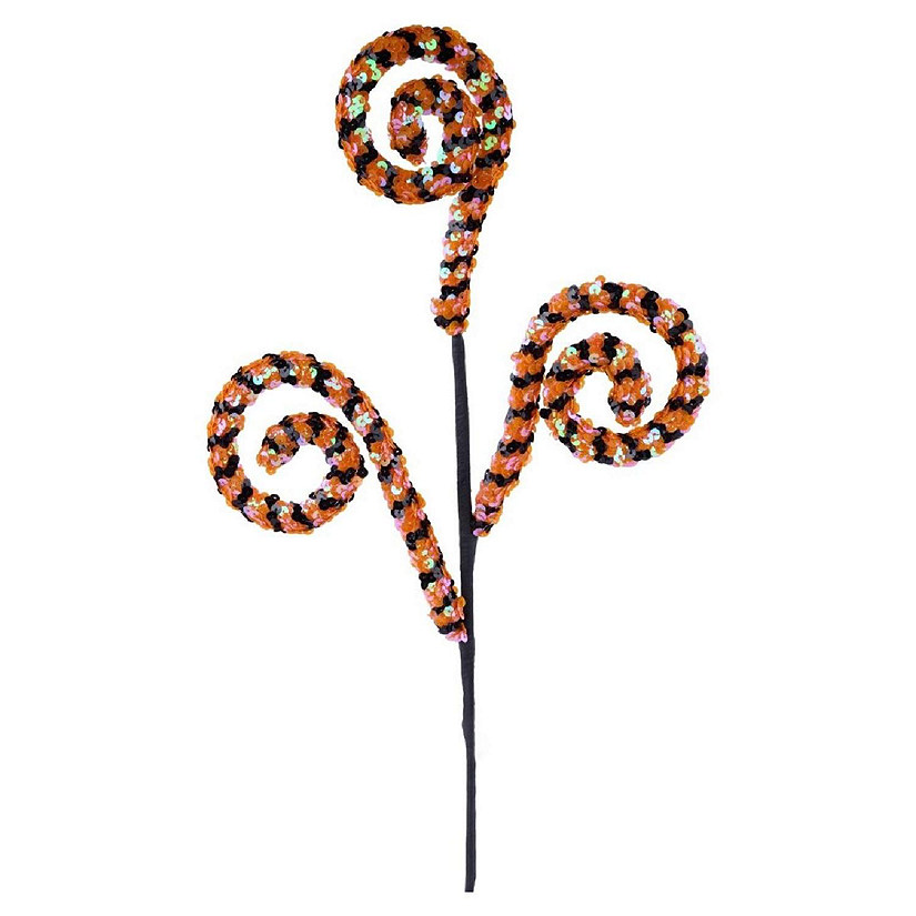 30" Sequin Stripe Spiral Spray: Orange &amp; Black Image
