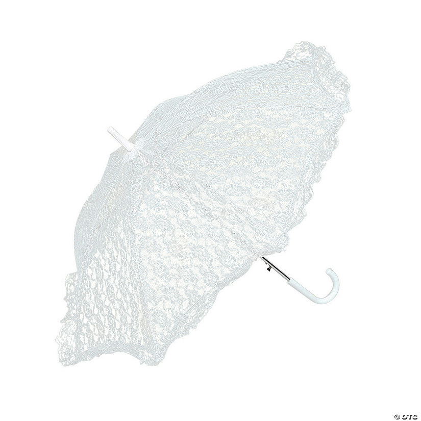 30" White Polyester Lace with Plastic Handle Parasol Image