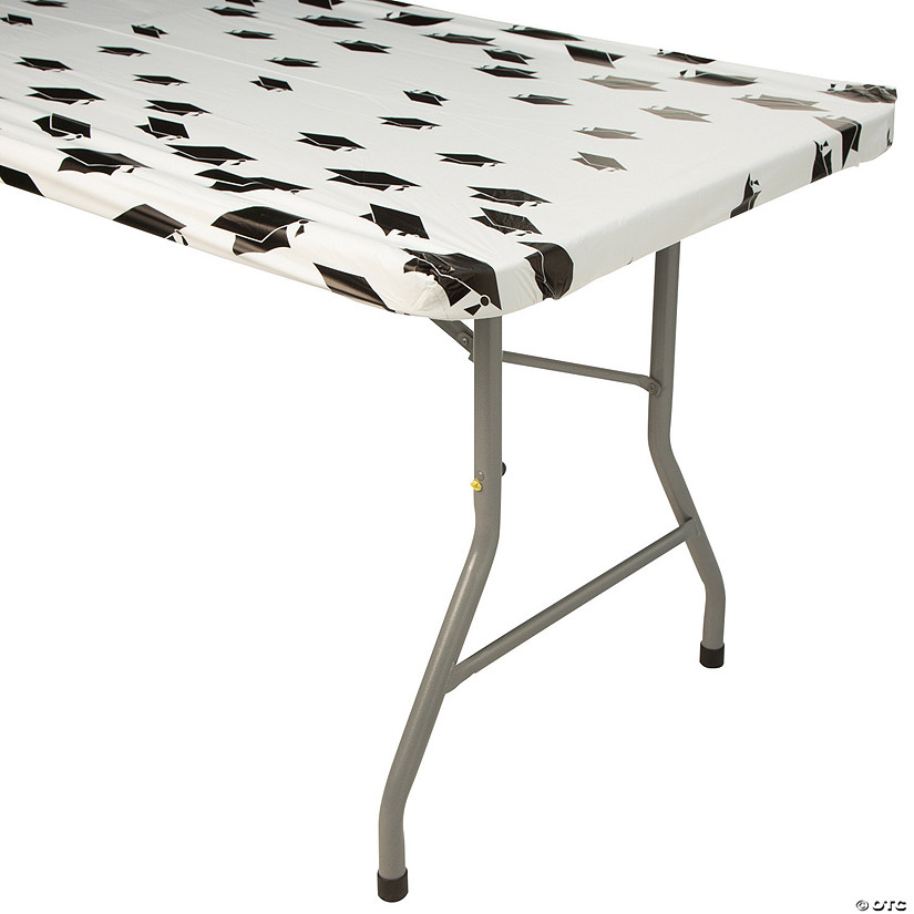30" x 8 Ft. Graduation Mortarboard Fitted Rectangle Disposable Plastic Tablecloth Image