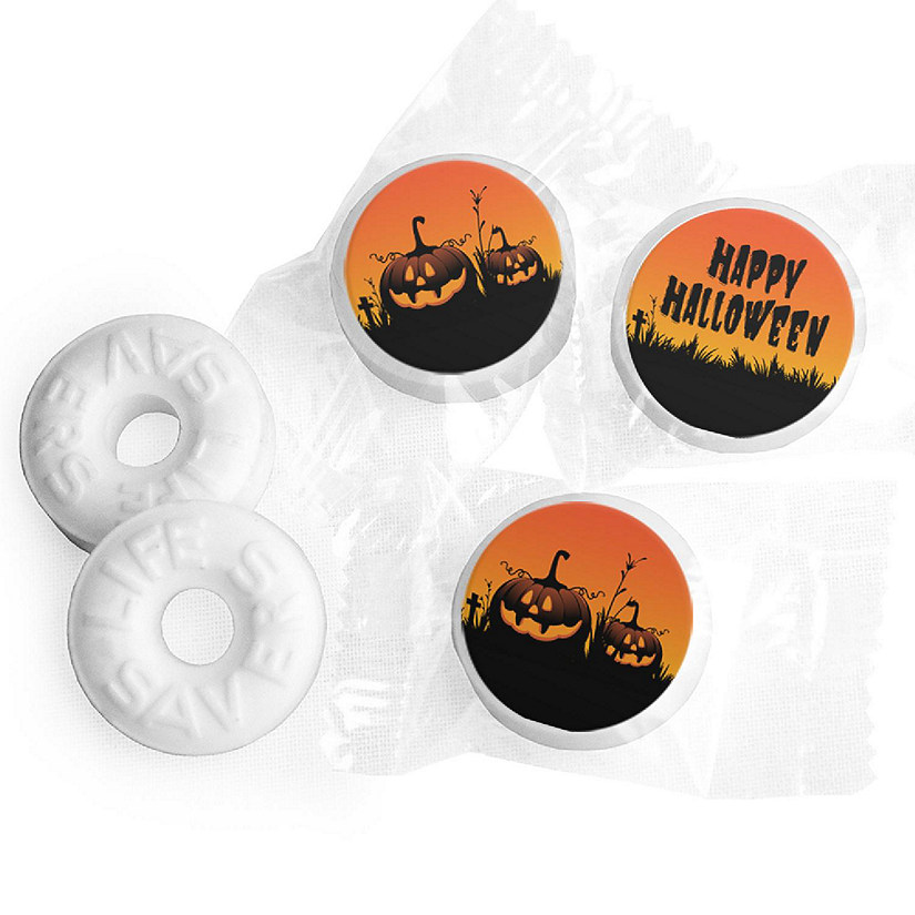 300 Pcs Halloween LifeSavers Mints Party Favors (Approx. 300 mints & 324 Stickers) by Just Candy - Fully Assembled - Pumpkins Image
