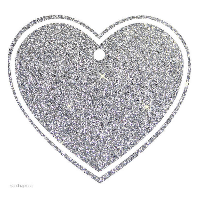 30PC Heart Gift Tag Solid Silver Glitter Image