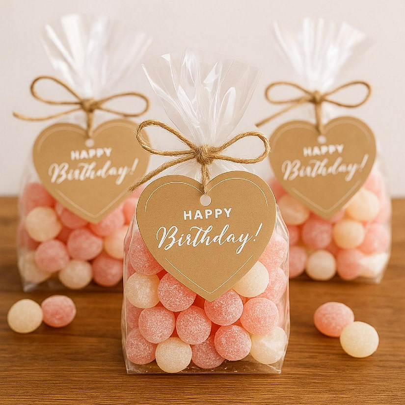 30PK Heart Tags Happy Birthday!, Tan Image