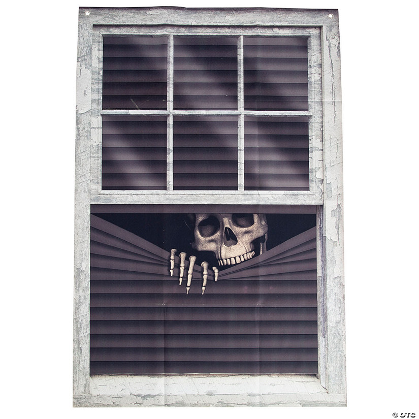 31 1/2" x 47 1/4" Peeking Skeleton Vinyl Halloween Curtain Decoration Image