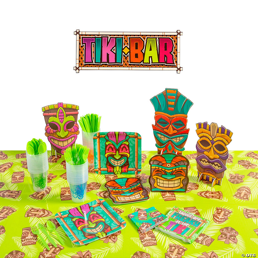 313 Pc. Tiki Party Disposable Tableware Kit for 8 Guests Image