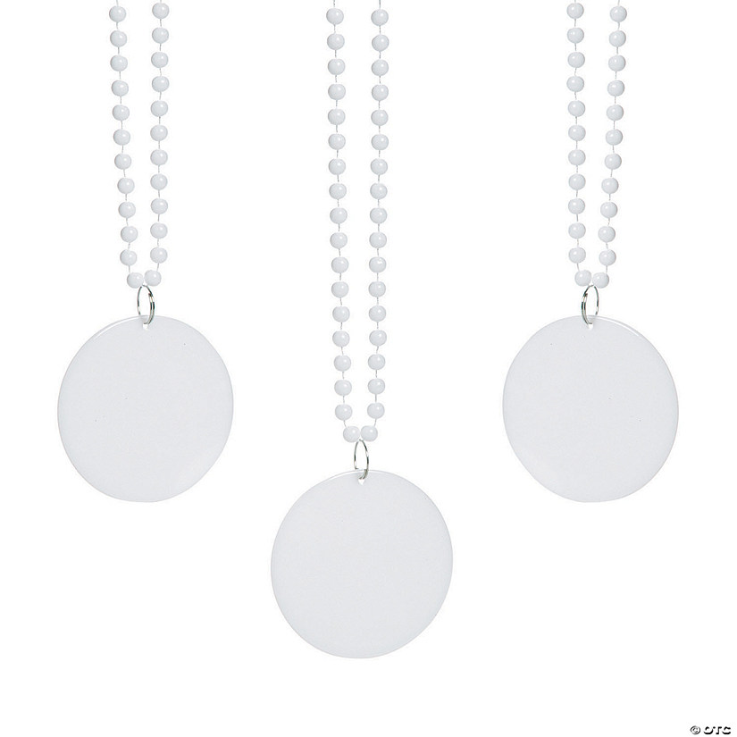 32" Bulk White Bead Necklaces with Round Discs - 150 Pc. Image