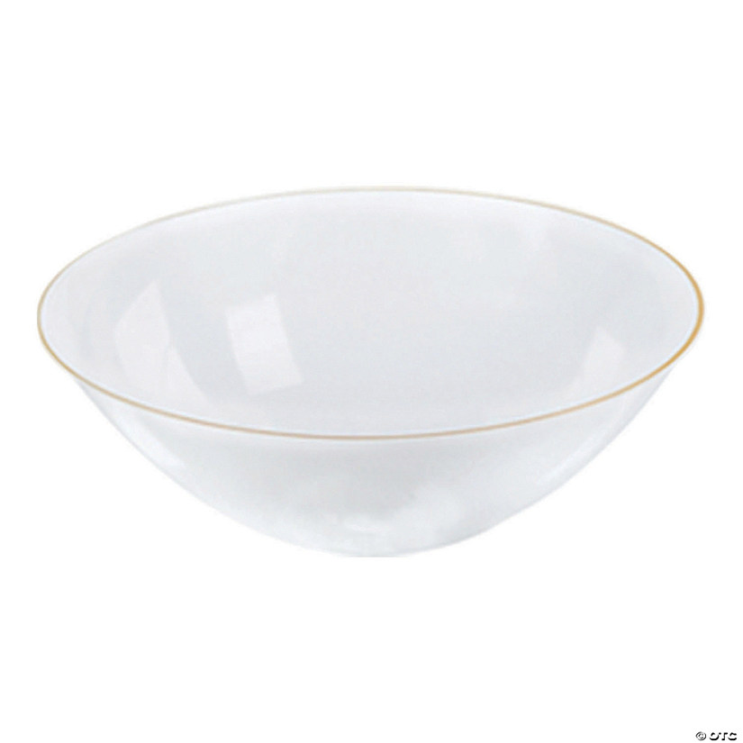32 oz. Clear with Gold Rim Organic Round Disposable Plastic Bowls (60 Bowls) Image