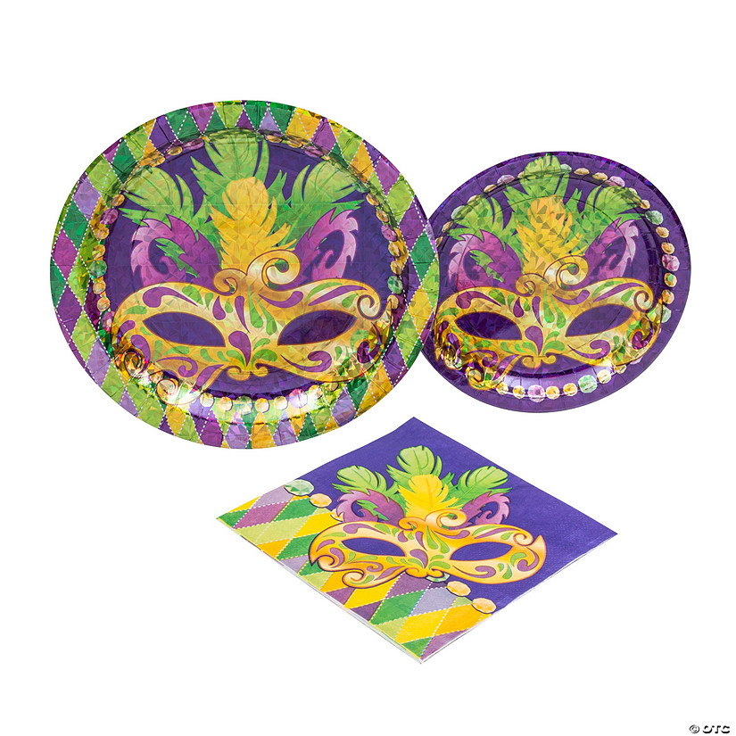 32 Pc. Prismatic Mardi Gras Multicolor Disposable Tableware Kit for 8 Guests Image