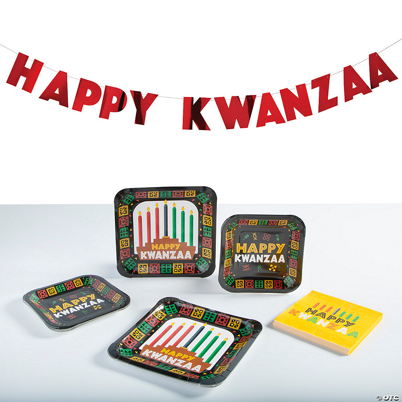 33 Pc. Kwanzaa Party Disposable Tableware Kit for 8 Guests Image
