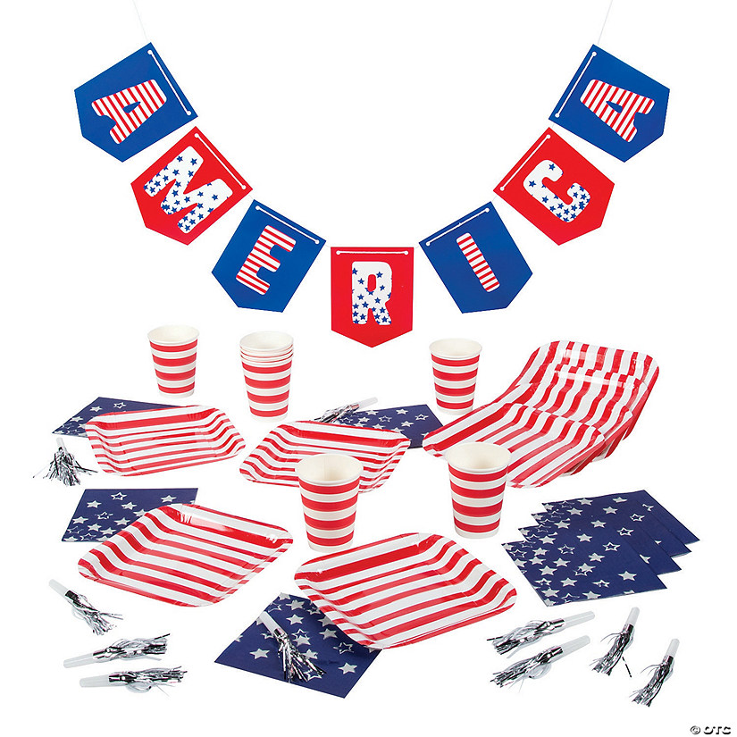 33 Pc. Patriotic Tableware Kit for 8 Guests Image