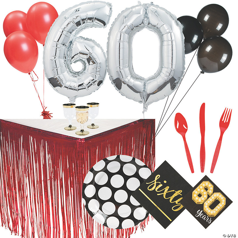 344 Pc. 60th Birthday Party Tableware Kit for 16 Guests Image