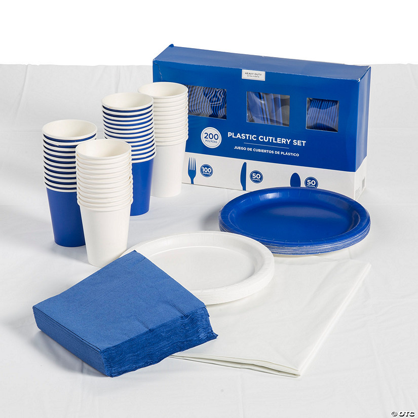 348 Pc. Blue & White Tableware Kit for 48 Guests Image