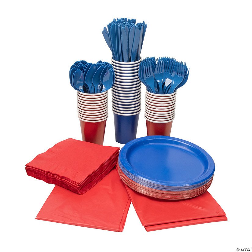 348 Pc. Red & Blue Party Tableware Kit for 48 Guests Image