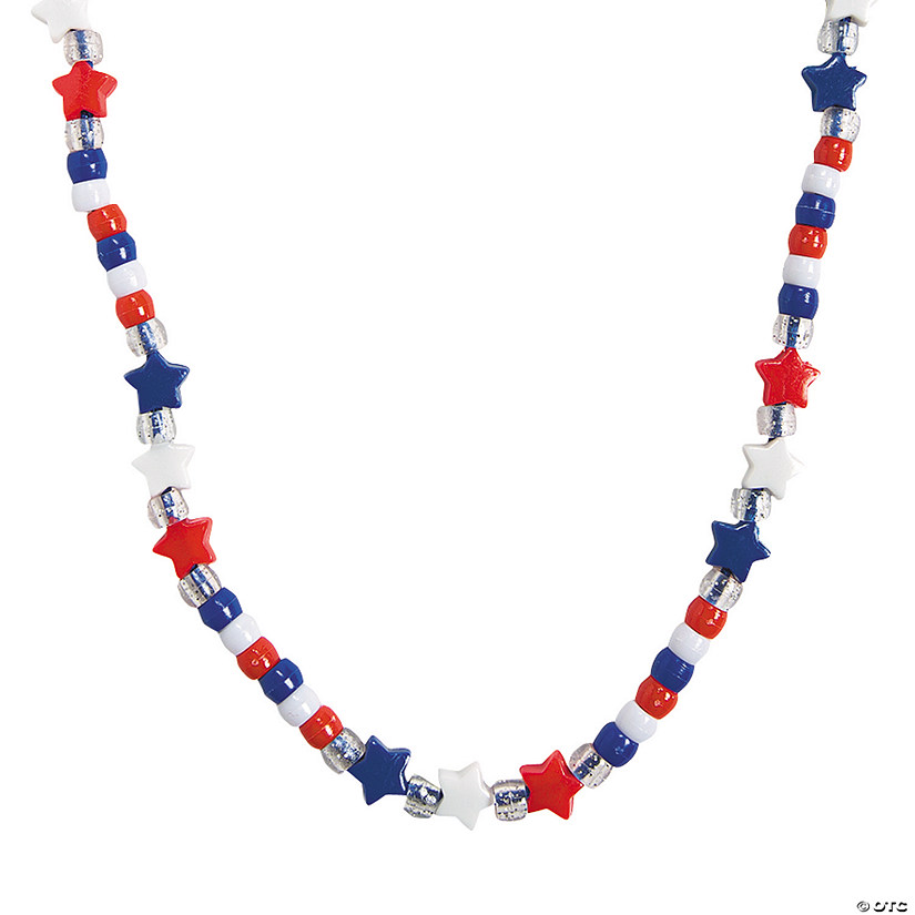35" Beaded Red, White & Blue Star Necklace Craft Kit - Makes 12 Image