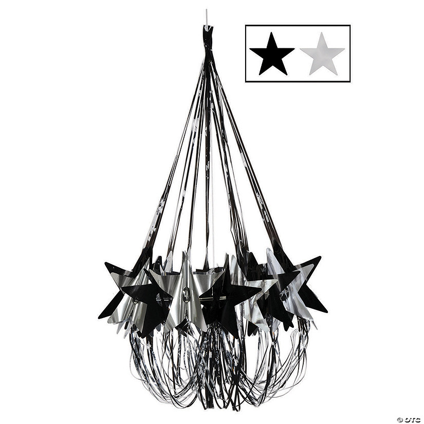 35" Black & Silver Star Chandelier Decoration &#8211; 1 Pc. Image