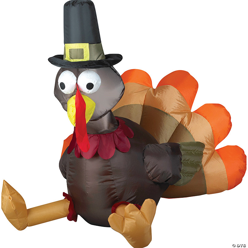 35" Blow-Up Inflatable Pilgrim Turkey with Built-In LED Lights Outdoor Yard Decoration Image