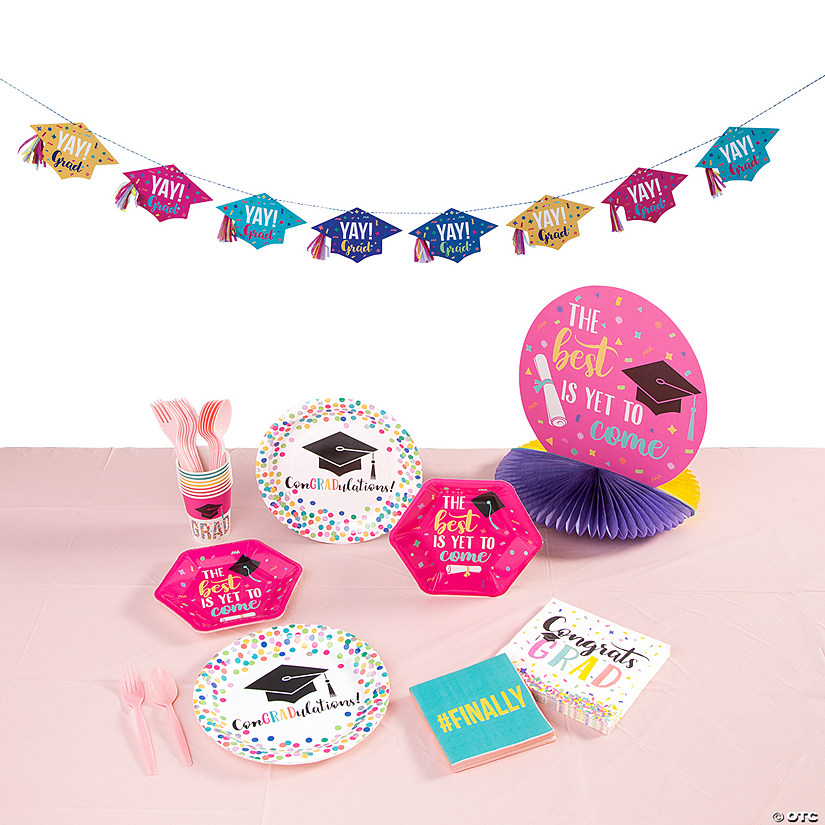 353 Pc. Congrats Girl Graduation Party Tableware Kit for 24 Guests Image