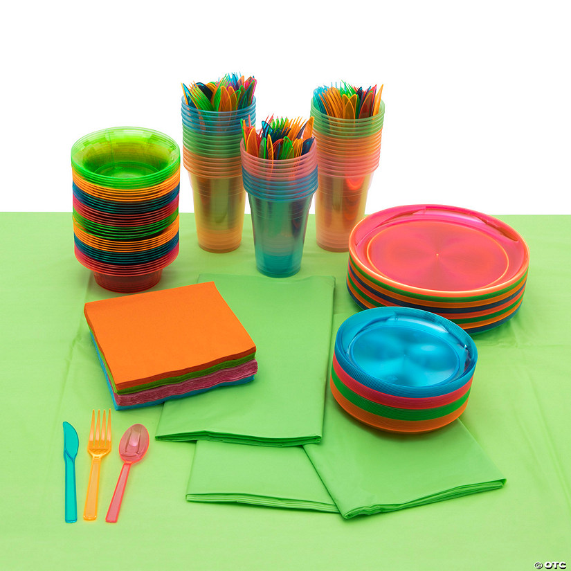 356 Pc. Neon Party Table Tableware Kits for 40 Guests Image