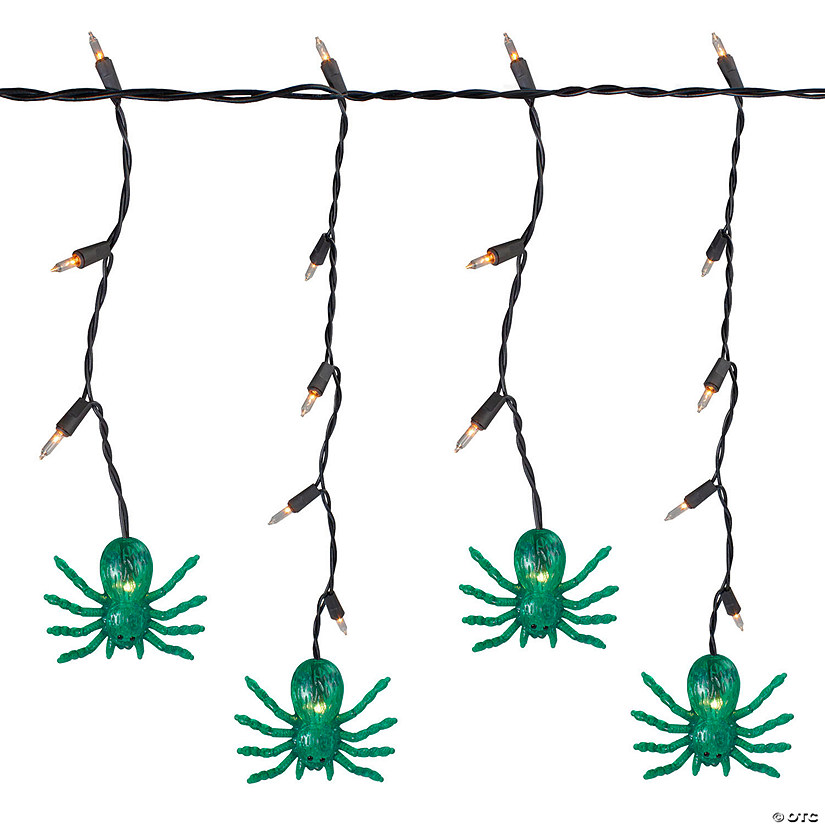 35ct Green Spider Halloween Icicle Lights- 3ft Black Wire Image
