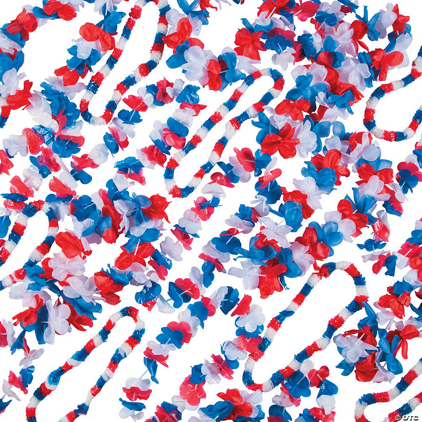 36" Bulk 100 Pc. Patriotic Red, White & Blue Plastic Leis Assortment Image