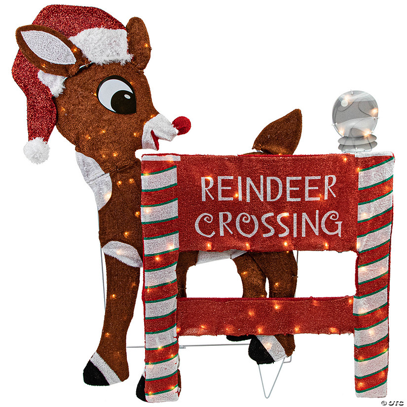 36" LED Lighted Rudolph Reindeer Crossing Outdoor Christmas Sign Decoration Image