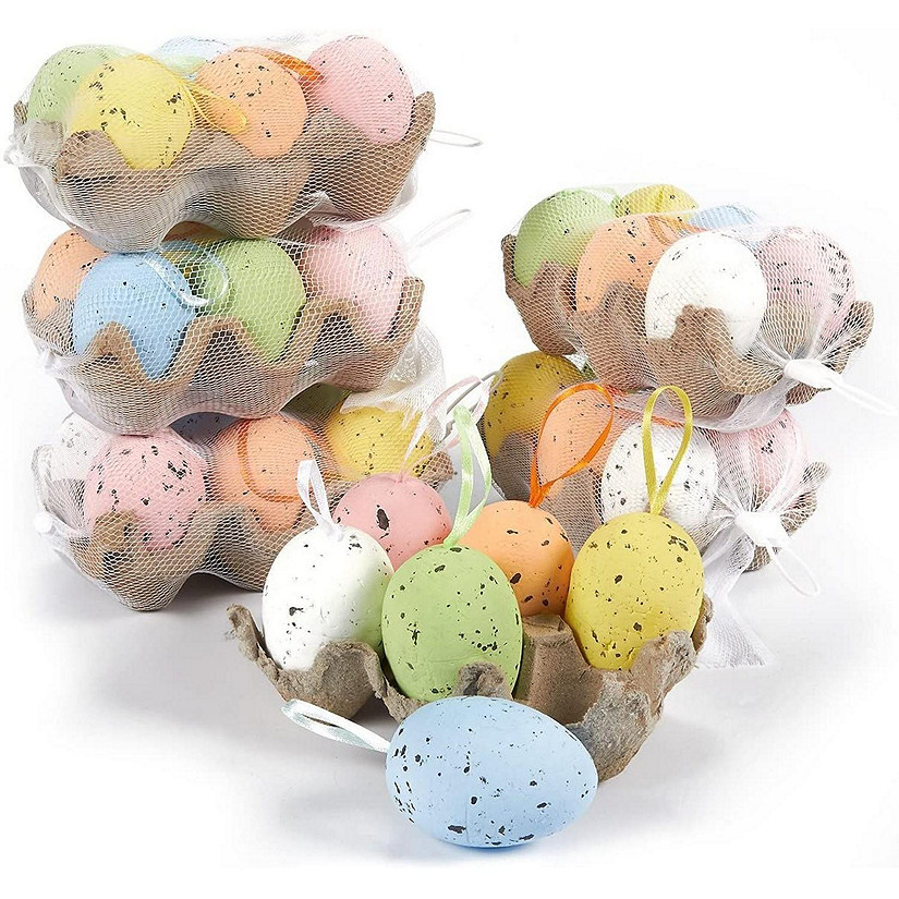 36 Pack Easter Egg Ornaments, 6 Colorful Metallic Gold Designs, Ideal Plastic Eggs Easter Decorations Image