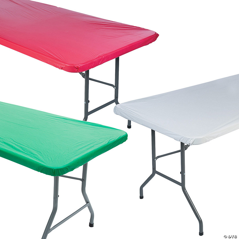 36" x 72" Solid Color Christmas Fitted Rectangle Disposable Plastic Tablecloth Kit &amp;#8211; 12 Pc. Image