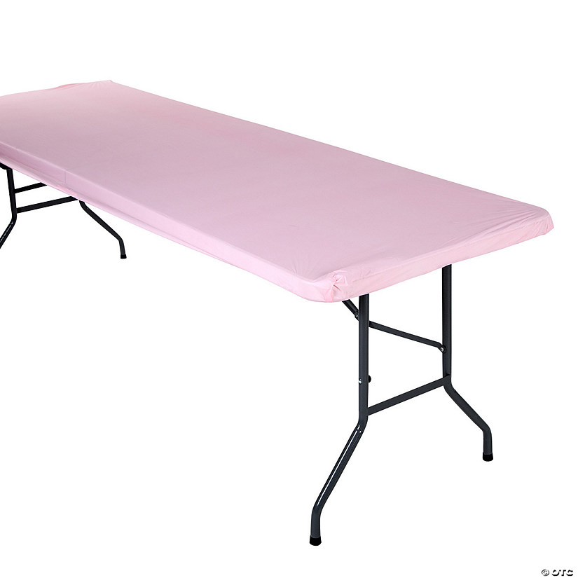 36" x 98" Pink Fitted Rectangle Plastic Tablecloth Image