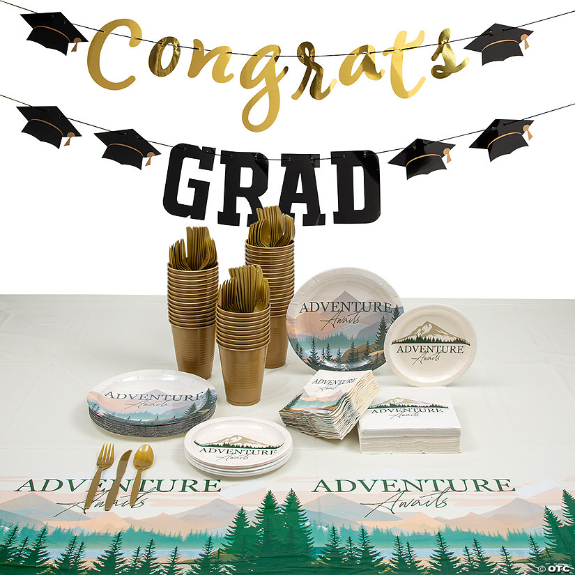 367 Pc. Adventure Awaits Graduation Disposable Tableware Kit for 24 Guests Image