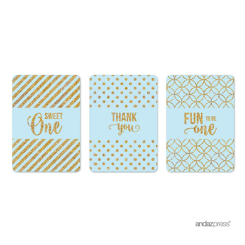 36PK Light Blue Gold Glitter Mini Labels Image