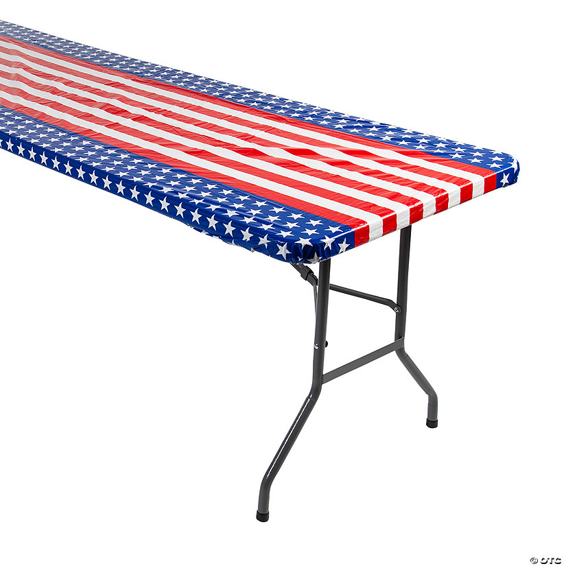 37" x 80" Patriotic Fitted Rectangle Disposable Plastic Tablecloth Image